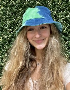 blue and green tiedye bucket hat